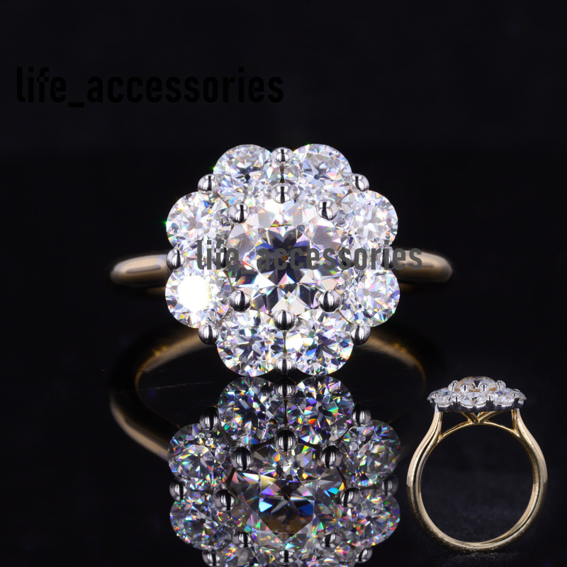 14k Yellow Solid Gold Flower Shape Old European Cut Moissanite Ring Jewelry