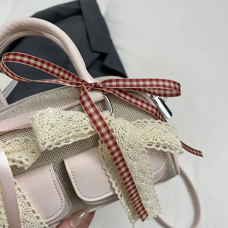 Y2K Top-handle Bags For Girls Lace Ribbon Decor Shoulder Crossbody Bag JK Accessories Latest Trend er Handbags 250411