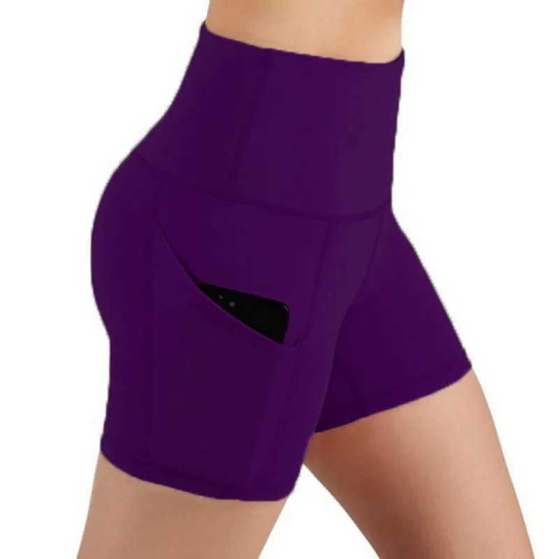 Womens sports shorts bicycle shorts pocket high waisted yoga leg fitness tight fitting womens bicycle sports gym running yoga shorts Y250412