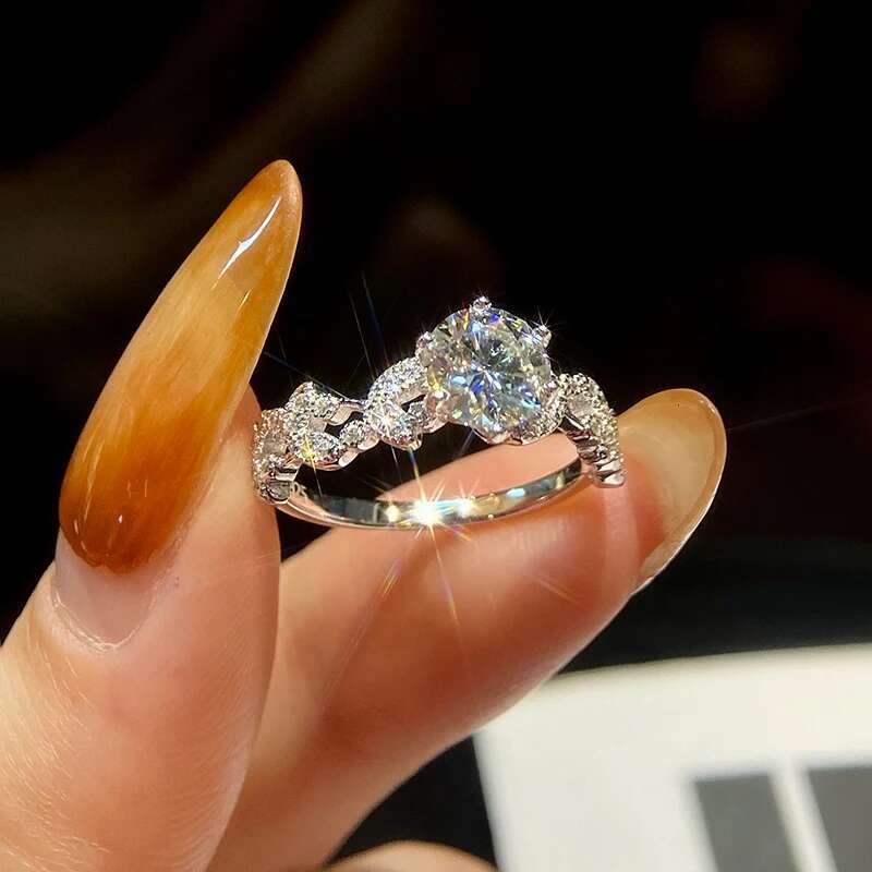 GRA 1 Carat Certified Moissanite Diamond foliage Rings for Woman 925 Sterling Silver Luxury Party Wedding Exquisite Jewelry