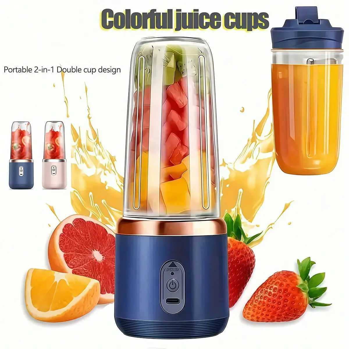 Portable Dual Cup USB Juicer Blender Mini Electric Smoothie Maker with Wireless Charging Travel Lid C251113