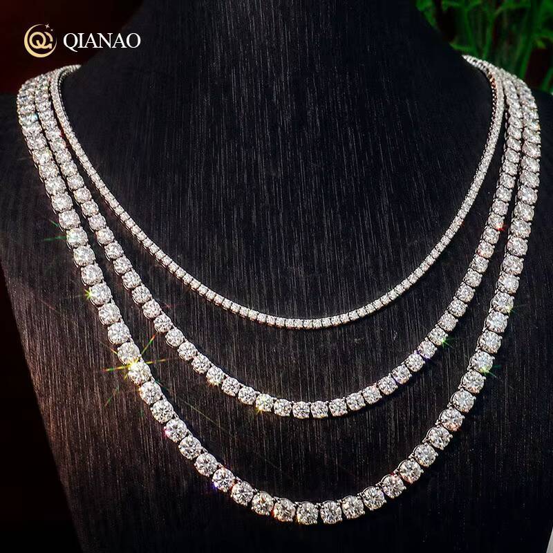 Hip Hop Iced Out D Color White Diamond VVS 925 Sterling Silver 2MM Moissanite Diamond Men Tennis Chain Necklace