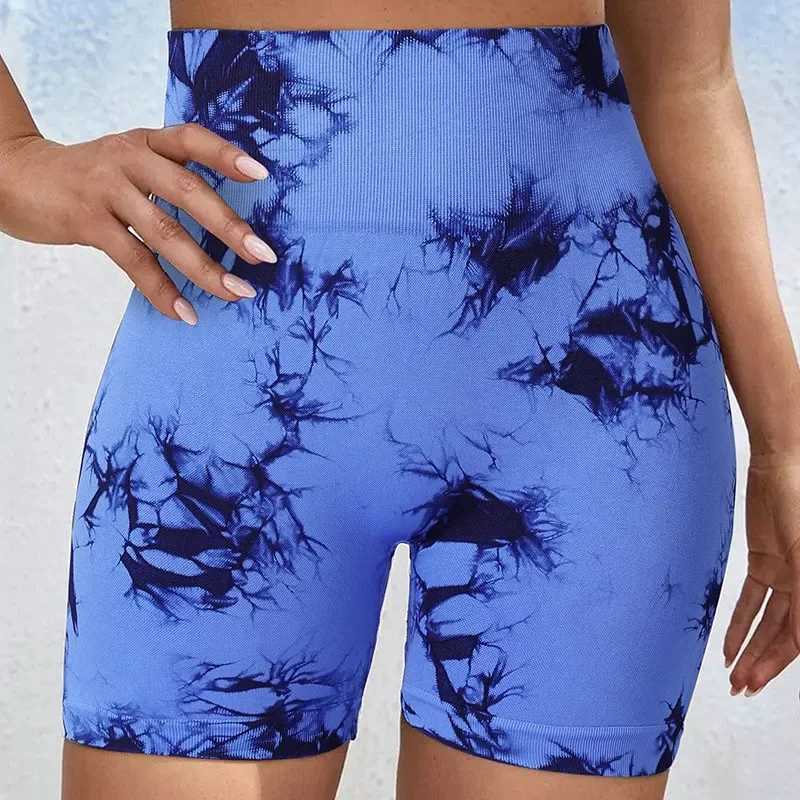 Seamless tie dye yoga shorts womens elastic black bicycle high waisted gym shorts shaping push ups fitness shorts Y250412