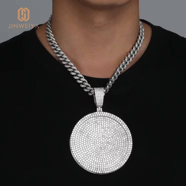 JWY Men Round Brass Large Hip Hop Iced Out Charm Pendants Zirconia Hip Hop Pendant Link