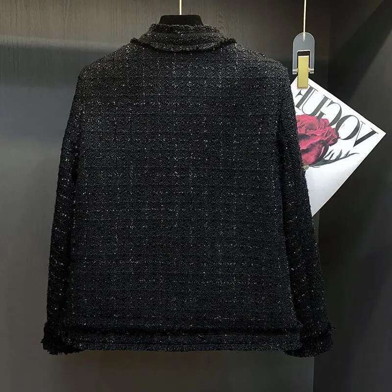 Designer Clothes 2024 Women Autumn Winter Elegant Short Tweed Coats Female Single Breasted Cropped Jackets Ladies Loose Casual Outerwear R837