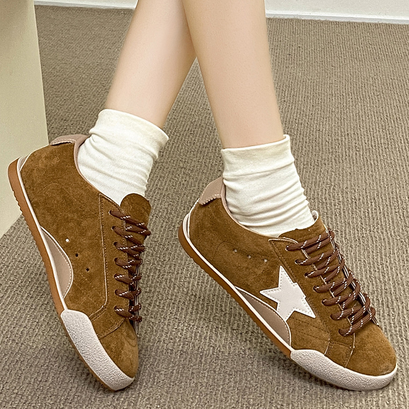 2025 Round toe distressed two-color women's shoes laces sports retro casual sneakers casual