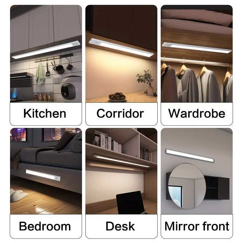 10-50cm LED Motion Sensor Light Night Wireless Lamp USB Battery Rechargeable Wall Under Cabinet For Bedroom Kitchen Lighting W251112