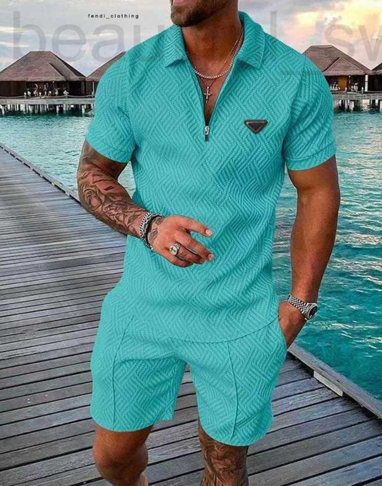 Mens Tracksuits designer Designer Men Set Shirt Shorts Casual Suit Summer Zipper Lapel T-shirt Tops Man Short-Sleeve Outfits M-6XL 8 3Q6BA