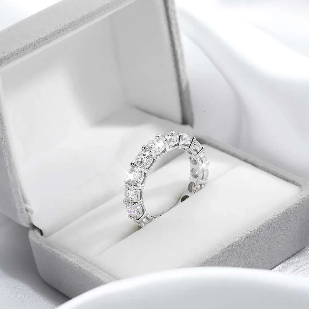 2/3/5mm D Color Moissanite Ring for Women 925 Sterling Silver Plated 18k White Gold Wedding Eternity Band Classic Jewelry GRA