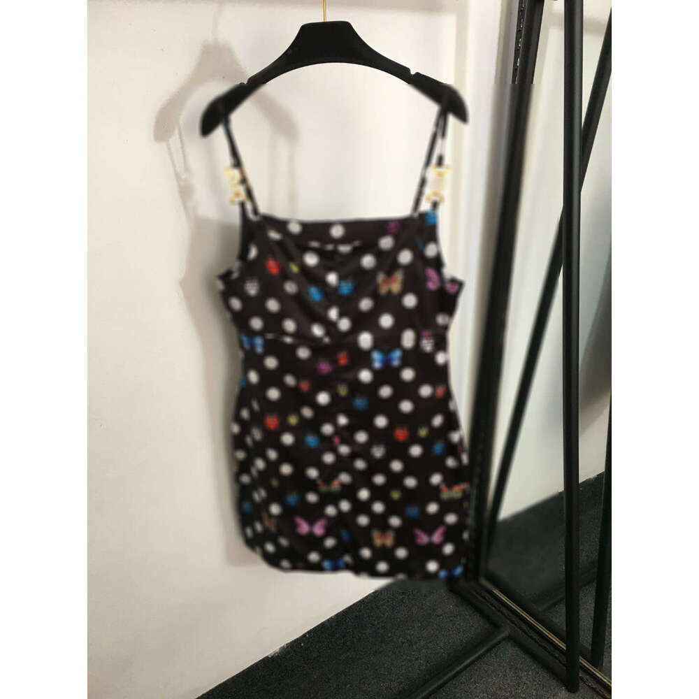 Designer clothing 2025 Southern Oil Hot Selling Butterfly Wave Dot Pattern Printed Popular Medusa Shoulder Buckle Fashion Strap Dress