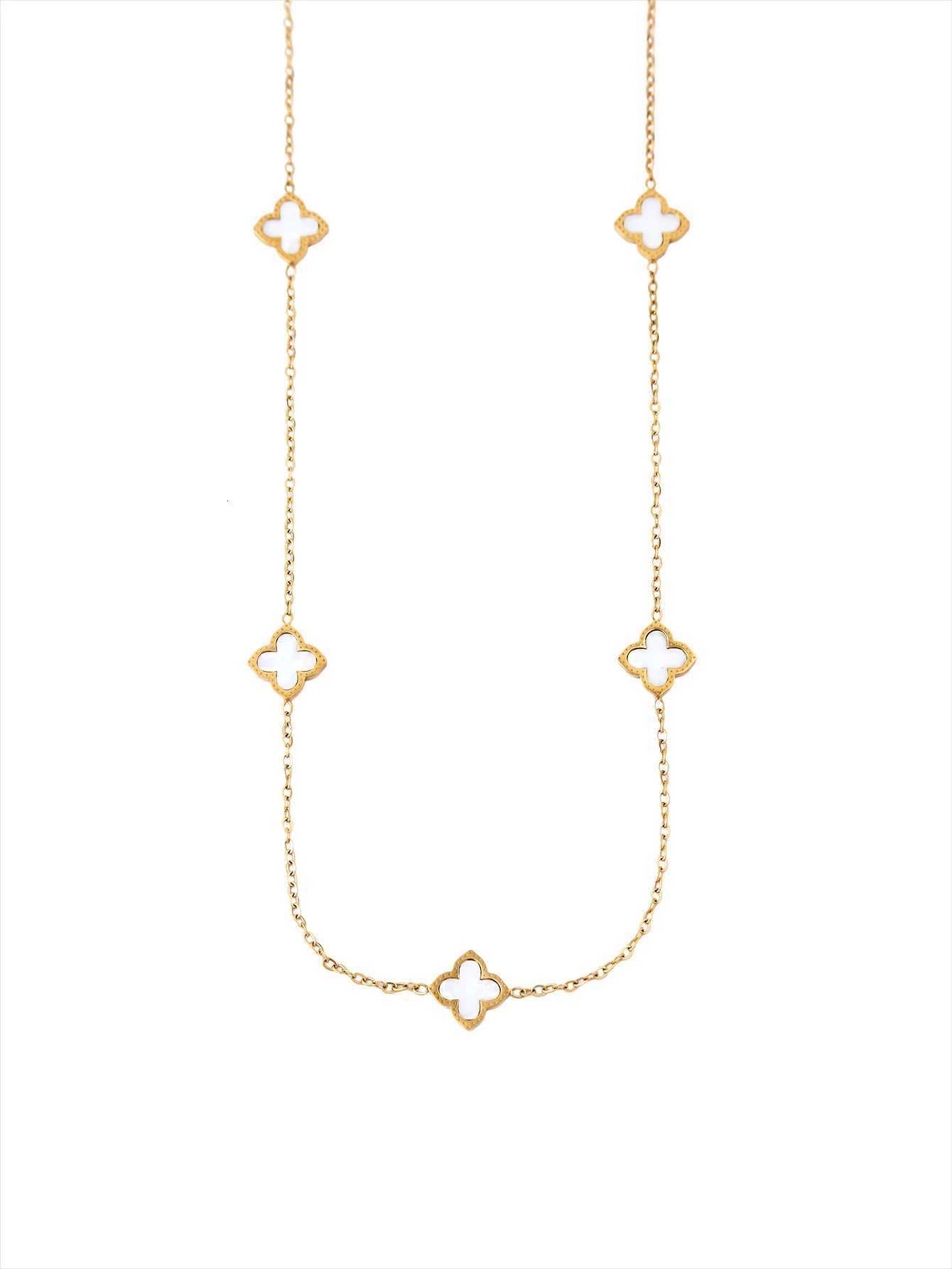 Luxury Korean Temperament Charm Stainless Steel 18K Gold-Plated White Mother-Of-Pearl Lucky Four-Leaf Clover Necklace For Women Y251112