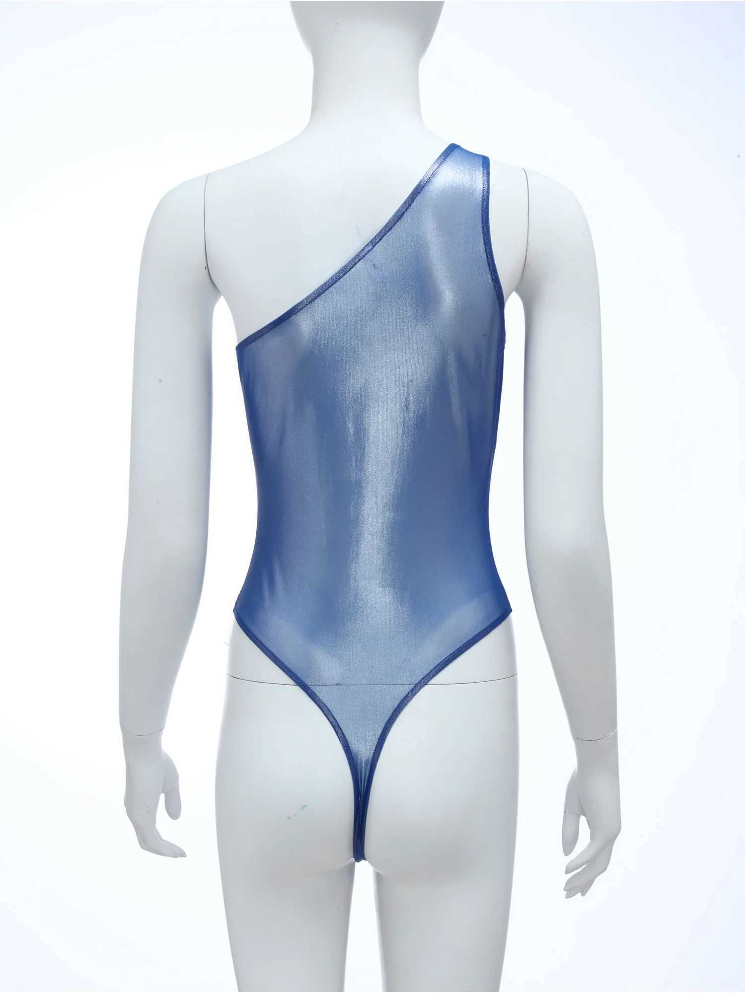 Womens Sheer Mesh Bodysuit One Shoulder Sleeveless Crotchless One Piece Leotard Swimwear See Through T-shirt Bikini SwimsuitsW251113