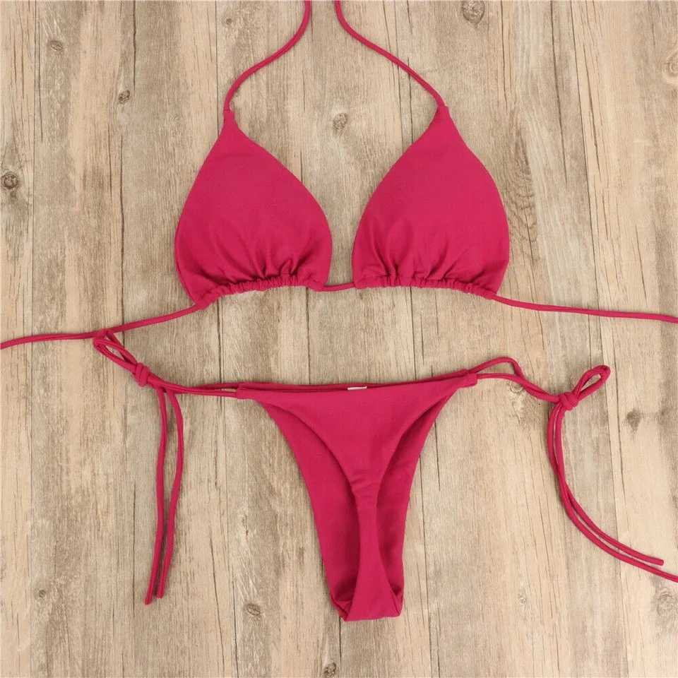 Sexy Women Bikini Lingerie Set Side Tie Swimsuit T--back Low Rise Thong Bandage Style Brazilian Swimwear Soft Solid UnderwearW251113