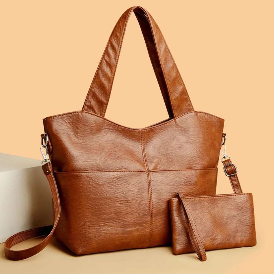Solid Shoulder Bags For Women 2025 High-Quality Soft Leather Crossbody Handbags Lady High-Capacity Travel Shopper Bag Sac A Main