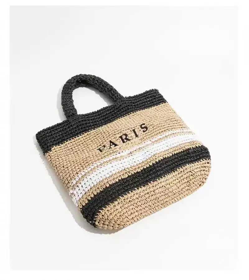 Raffia Crochet straw tote bag women handmade large capacity summer beach woven handbag black natrual paris shopper bag 2023 newC250412