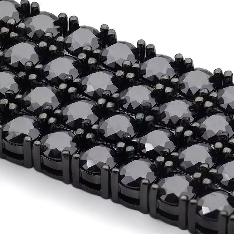 Hot Sale Jewelry 4 Rows Black Moissanite With Black Plated 925 Silver Mens Tennis Bracelet Moissanite