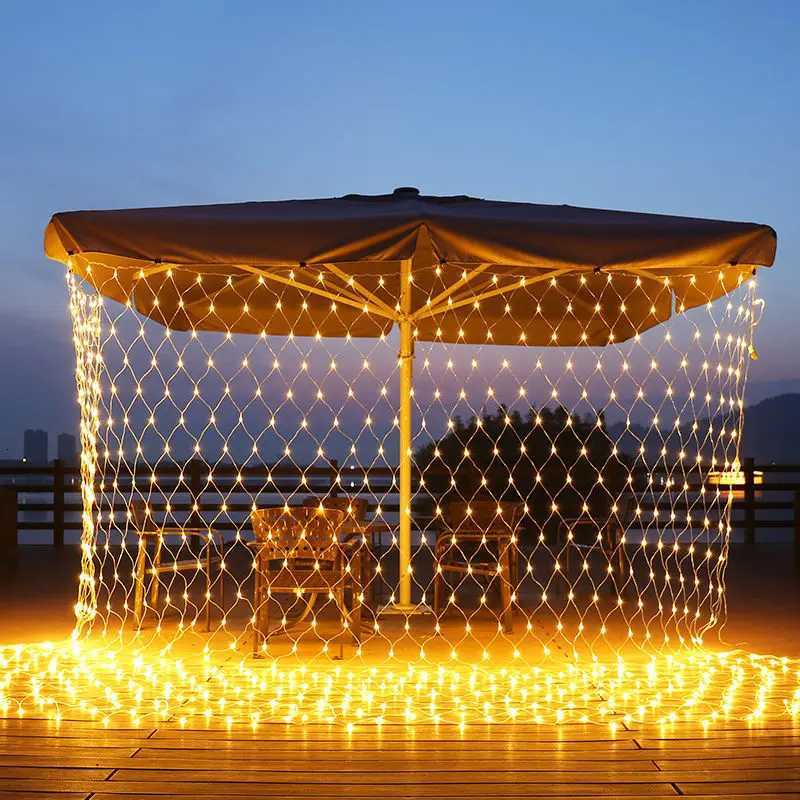 Solar or EU Plug Net Light Mesh Fairy Lights Waterproof Garland With 8 Modes Timer Christmas Decorations For Home 3M2M Holiday M251113