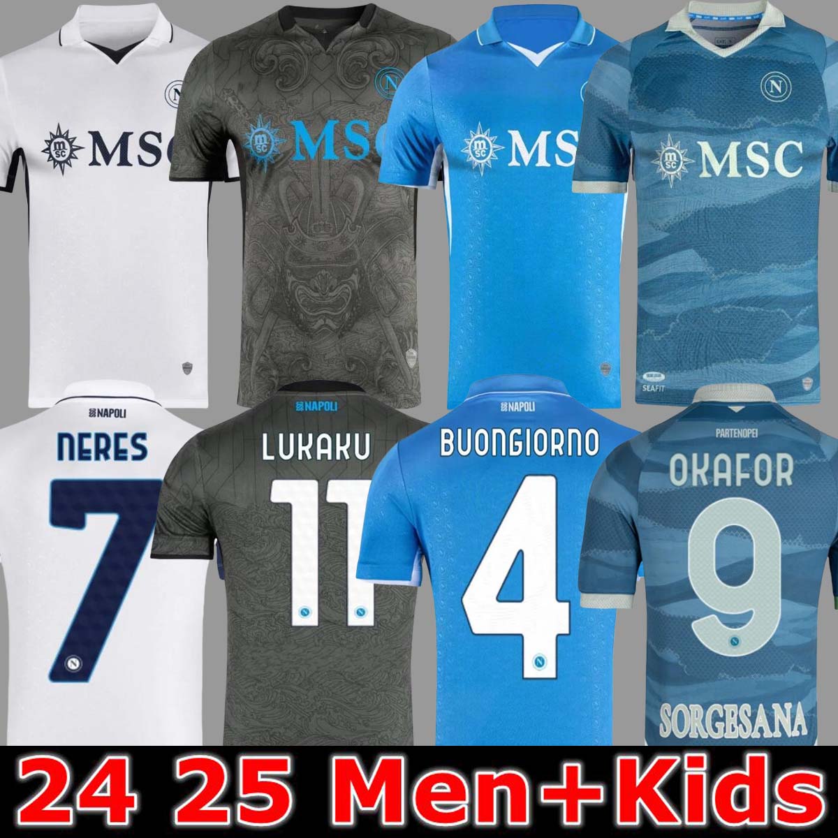2024 2025 Napoli Soccer Jersey 2025 BUONGIORNO NERES OSIMHEN RRAHMANI LUKAKU Uniform Mens SIMEONE POLITANO DI LORENZO KVARATSKHELIA RASPADORI ANGUISSA Shirt Kids