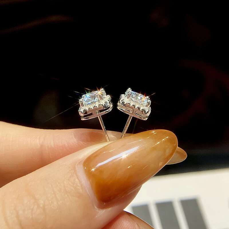 GRA Certified Moissanite Diamond Classic Square Halo Stud Earrings for Women 925 Sterling Silver Trendy Fashion Fine Jewelry