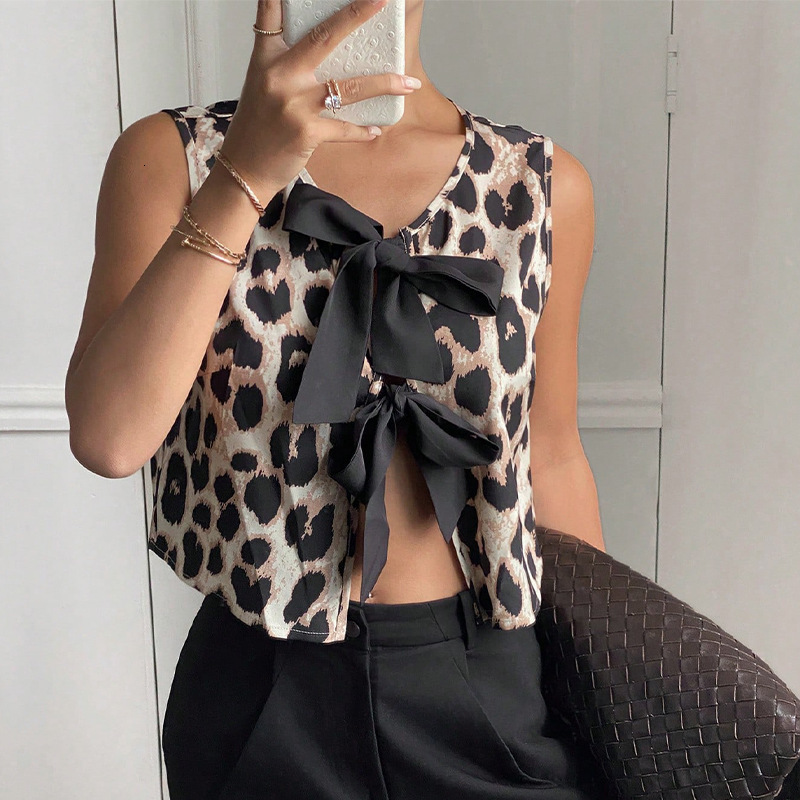 2025 leopard print vest sexy spicy girl little coat tie up cardigan women