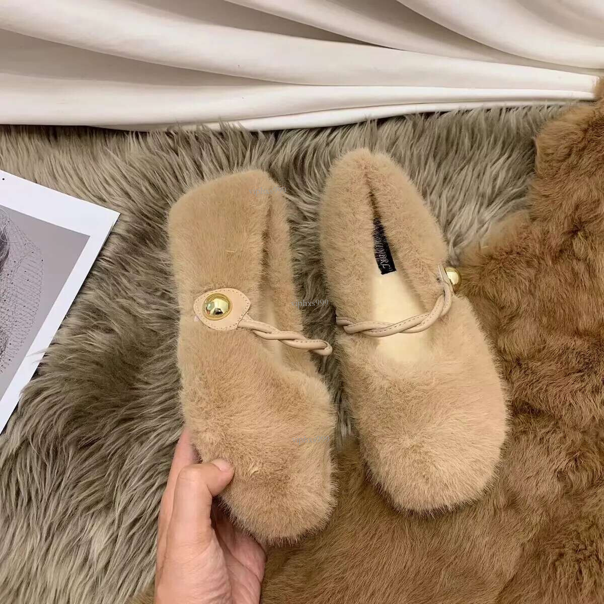 New Free Shipping Designer Shoes Doudou One Foot On Top Hairy Worn Outside 2025 Autumn And Winter New Flat Snow Boots Cute Cotton Shoes, Women's 