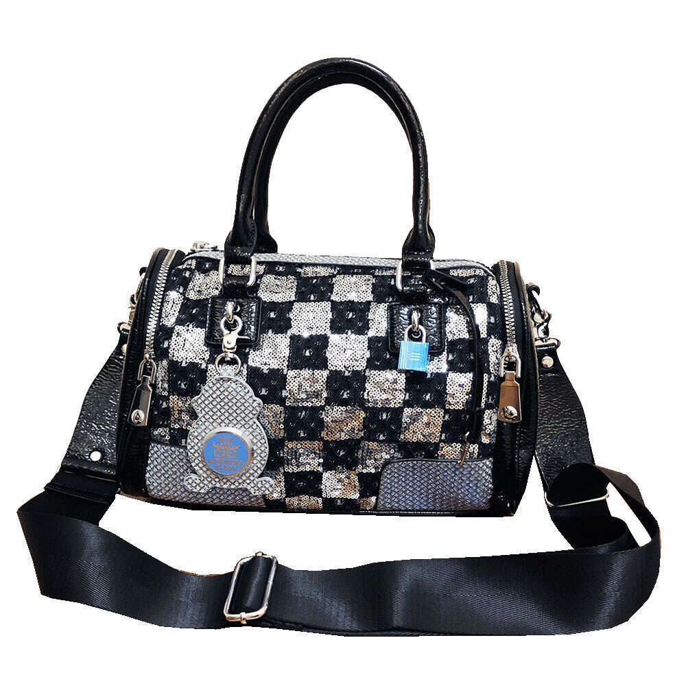 Backpack checkered denim handbag trendy new fashion sequin large capacity pillow bag for women