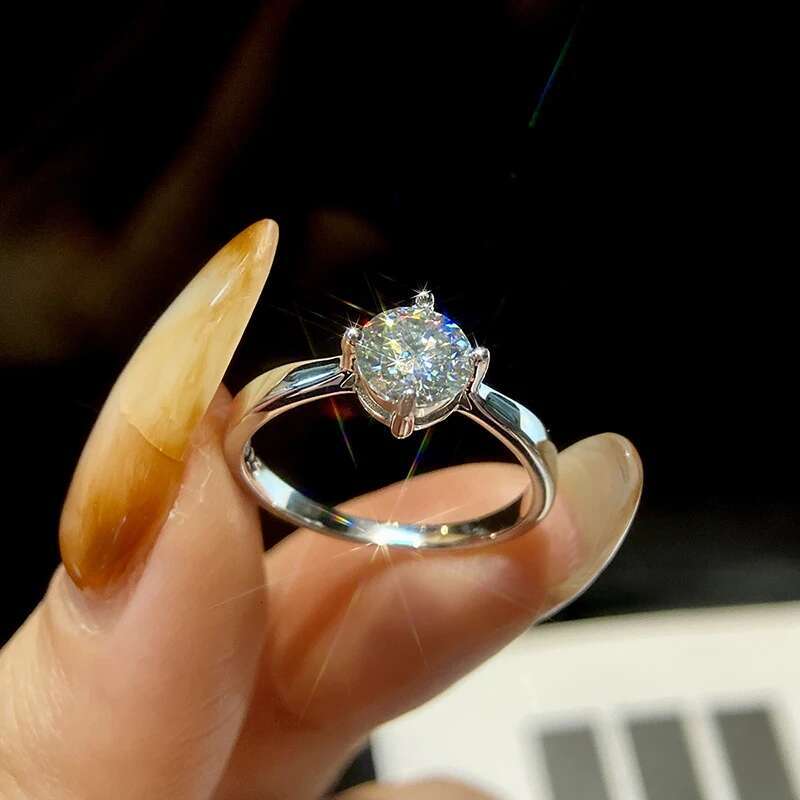 GRA 1CT Moissanite Diamond Gold Classic Round White Stone Rings for Women Real 925 Sterling Silver High Quality Fine Jewelry