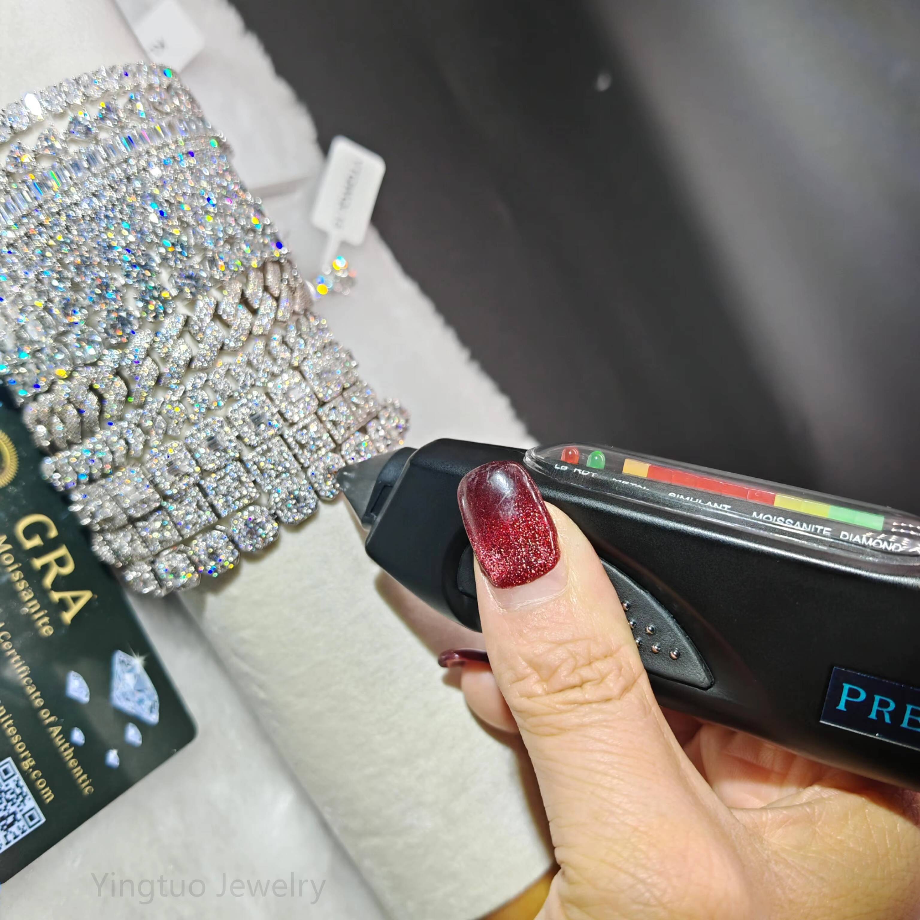 GRA Certification 925 Silver VVS Ice Cut Moissanite Tennis Chain Necklace Bracelet Hiphop Style Cuban Link Chain Necklace