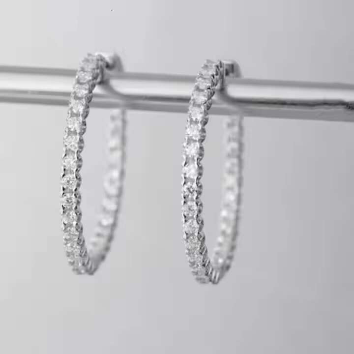 Best for Gift Gorgeous High-End 1.56ct Full Moissanite Hoop Earring Sterling Silver and Platinum Group Metal