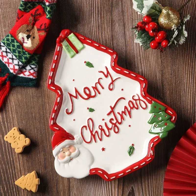 Christmas Three-Dimensional Santa Pine Plate Ceramic Fruit and Breakfast Plate Christmas Tableware Hand-painted Dessert Dishes Y251113