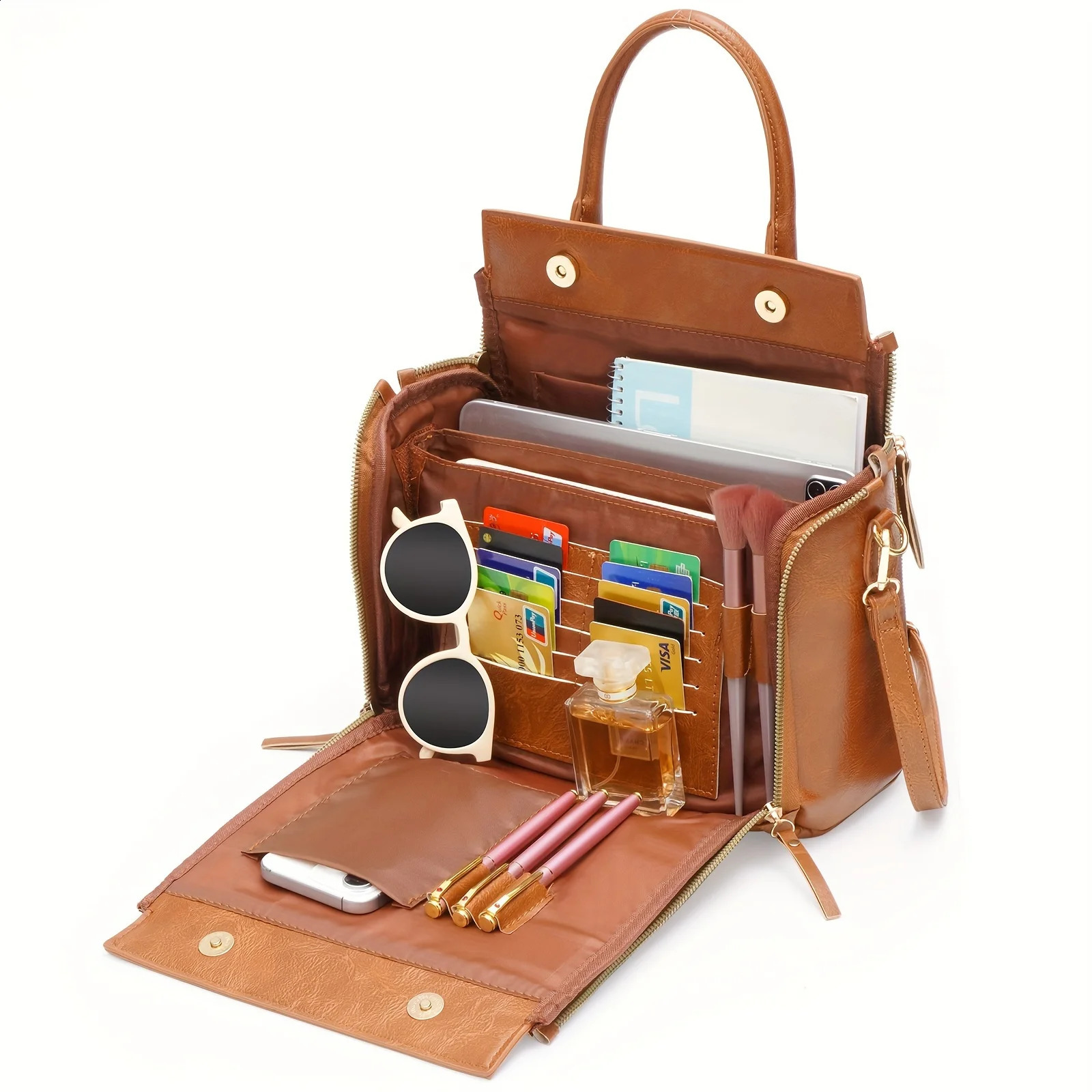 Retro Handbag PU Leather Women Bag Purse Portable Storage Bag With Multi Card Slots Womens Multi Layer Crossbody Bag 250411
