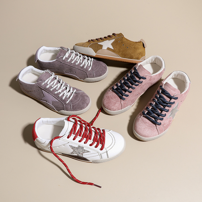 2025 Round toe distressed two-color women's shoes laces sports retro casual sneakers casual