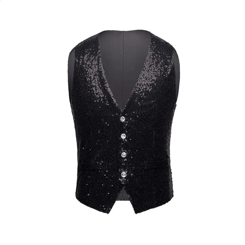 Men Fashion Sequin Blazers Vest Gliter Suit Vest Nightclub DJ Stage Clothes Shiny Gold Sequin Bling Glitter Vest 250407