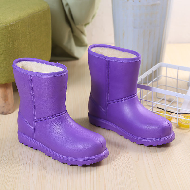 Wool lined waterproof women fashion s snow boots anti slip and warm rain boots adult Korean EVA integrated shoes kitchen laundry work shoes designer s