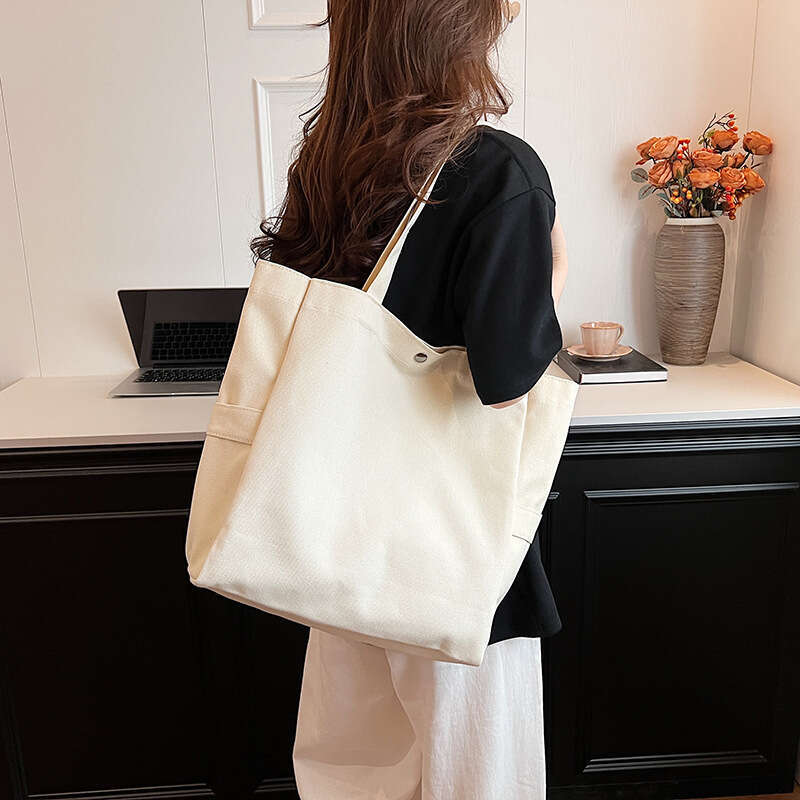 Canvas Korean version artistic solid color large capacity single shoulder tote for versatile work ins women's commuting bag
