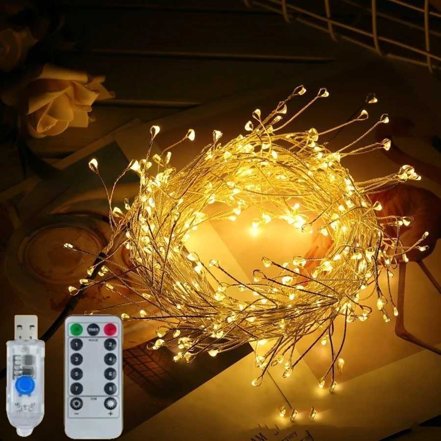 15/3/6M Remote Firecracker Twinkle Lights LED USB Silver Wire Cluster String Light Fairy Lights Party Wedding Christmas Decor M251113