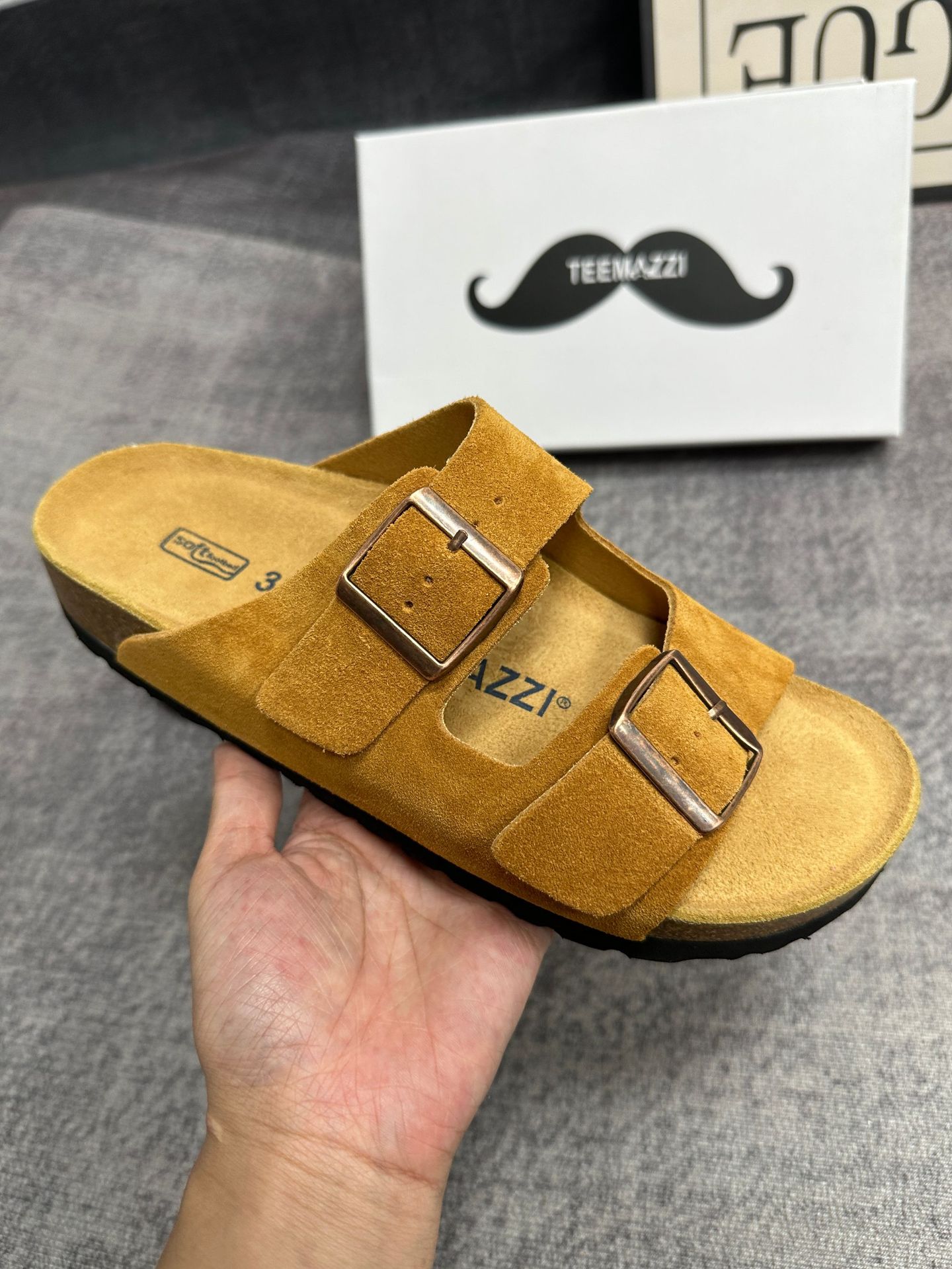 TEEMAZZI designer shoes hot genuine leather cork sole high quality casual shoes comfortable versatile fashion slippers for woman and men size 35-46 re