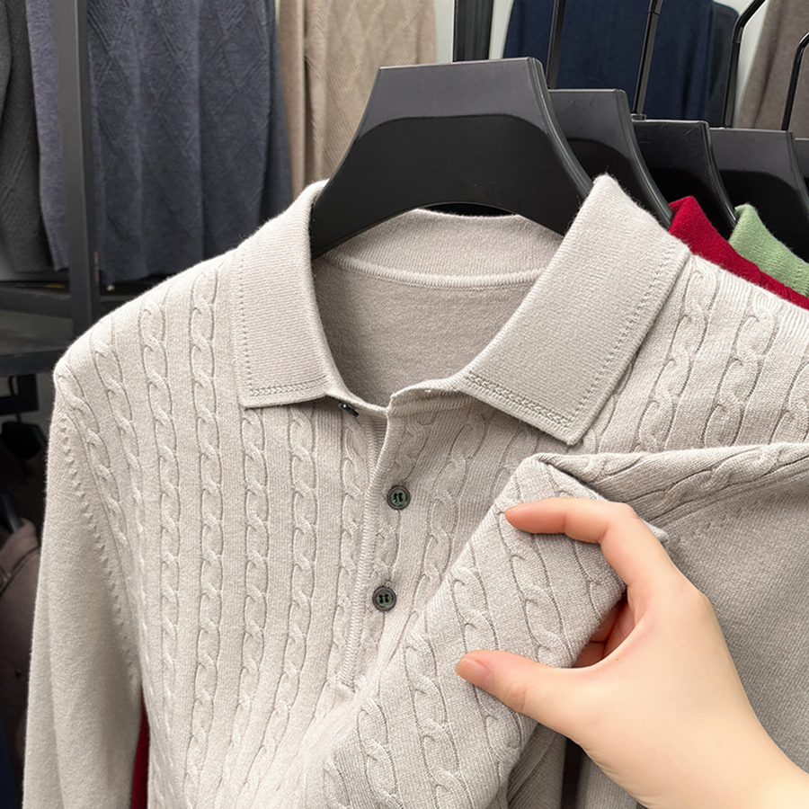 Men's Polos Animal Game Mens V-neck Knitted Polo Shirts Cable Button Pullover Sweaters Slim Long Sleeve Heavyweight Solid Color Pullovers