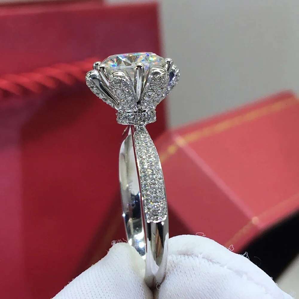 GRA Certificate 1CT 2CT Moissanite Ring for Women 925 Sterling Silver Plated 18K White Gold Flower Wedding Fine Jewelry Gifts