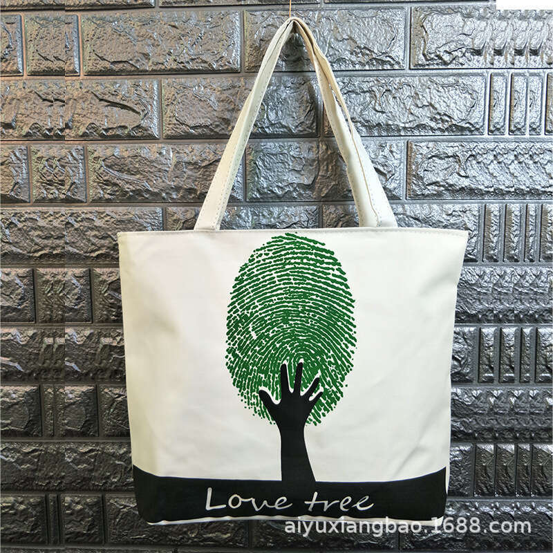 Ladies' handbag, student canvas Korean printed single shoulder tote minimalist crossbody bag, bags