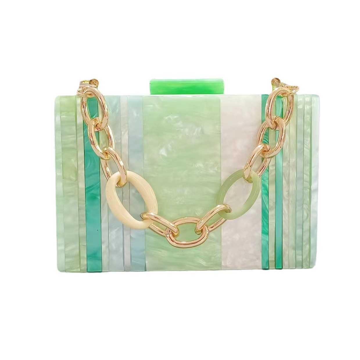 Womens New Contrast Color Spliced Acrylic Handbag Wedding Dinner Chain Crossbody Bag
