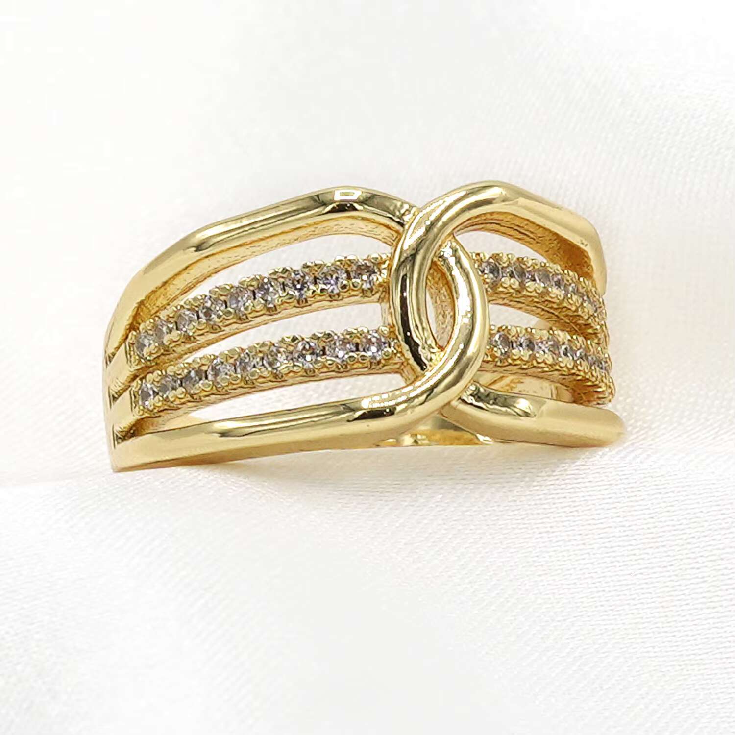 Womens Hip Hop Fashion Rings Multilayer Link Zircon with Anti-tarnish Stainless Steel Chic Diamond Design for Girls