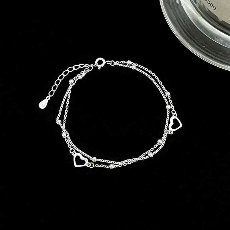 925 Sterling Silver Double Love Heart Hollow Round Beads Bracelet Female Fashion Romantic Jewelry Classic Adjustable GiftsC250411