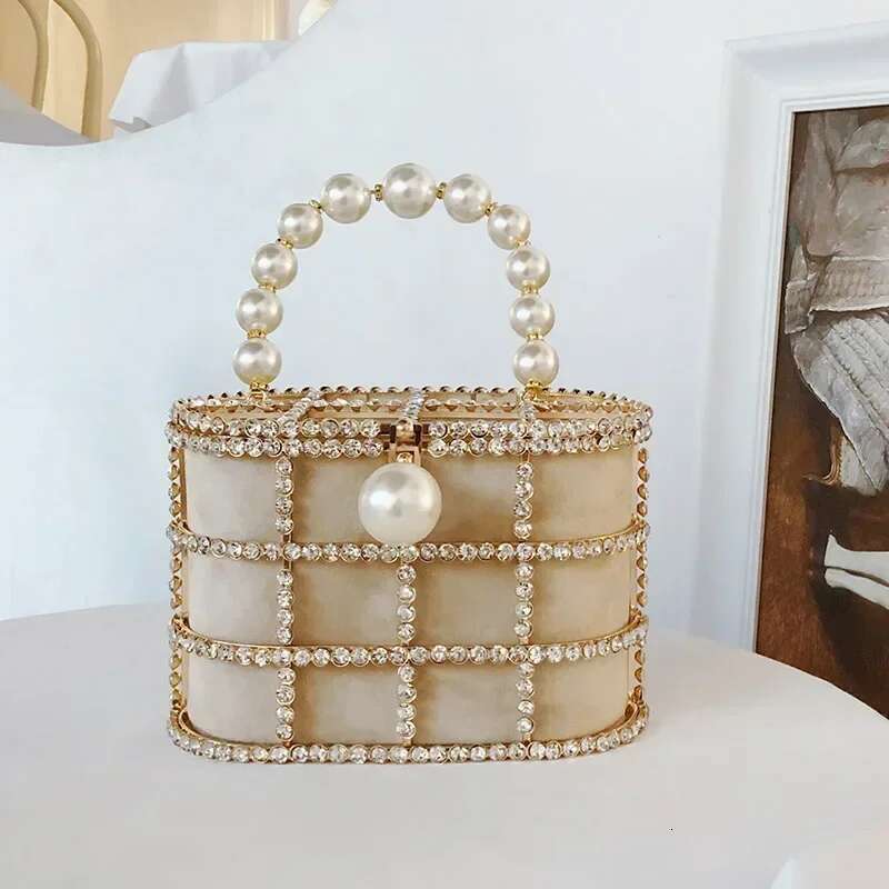 Dias Basket Evening Clutch Bags Women 2023 Hollow Out Preal Beaded Metallic Cage Handbags Ladies Wedding Party Purse