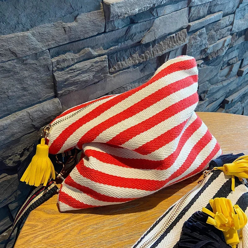 Cosmetic bag for women striped makeup box organizer Korean tassel cosmetic bag accessories travel toilet bag canvas beauty box 250410