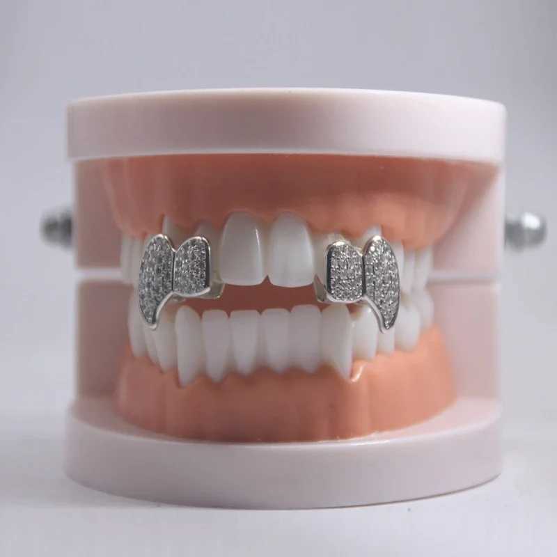 HipHop galvanized dental grill body jewelry classic single tooth grill cubic zirconia silver hat decoration womens jewelryXJ250412