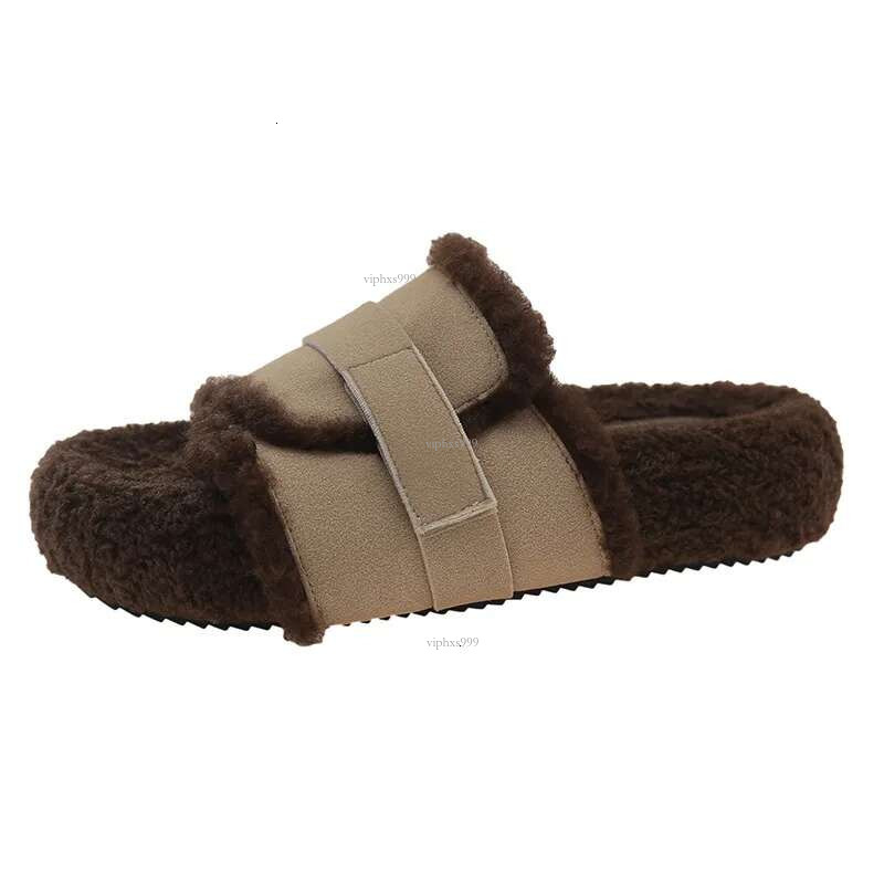 Korean Version Of Female Autumn And Winter Wear Wool Slippers 2025 Network Red New Designer Shoes Non-slip Thick Sole Wool Straight Cotton Outdoor Mop