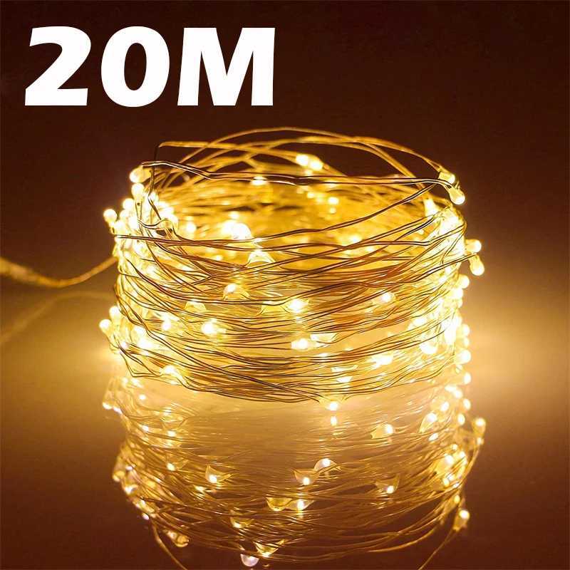 USB Led Fairy Lights Copper Wire String 20M 200LED Holiday Outdoor Lamp Garland For Christmas Tree Wedding Party Decoration W251112