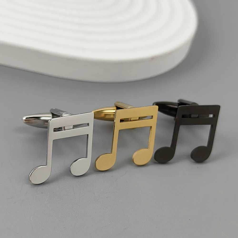 Punk style music symbol hollow stainless steel gold-plated 18K cufflinks French shirt buttons high-quality waterproof jewelryT250412