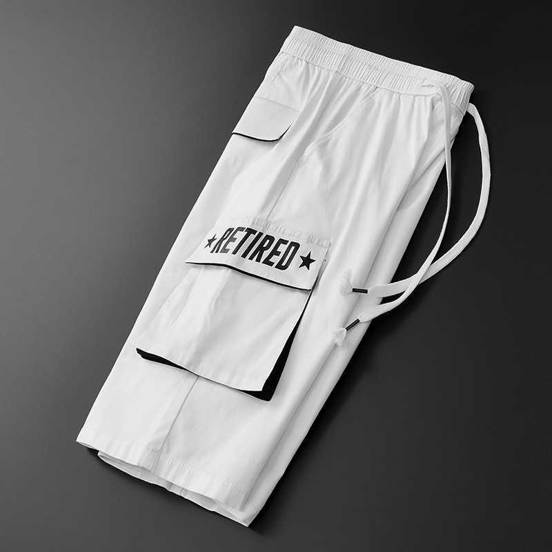 Pure cotton summer lightweight pure cotton breathable quick-drying white short pants for men, slim-fit trendy printed workwear bag short pants, summer style Z251113